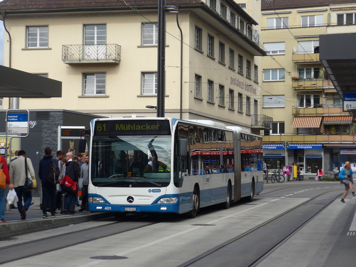 (174'645) - VBZ Zrich - Nr. 401/ZH 745'401 - Mercedes am 5. September 2016 beim Bahnhof Zrich-Oerlikon