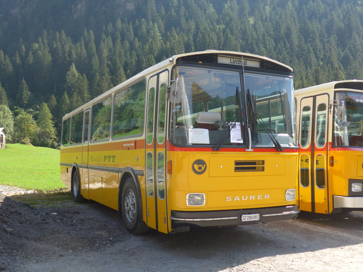 (174'684) - Inkamp, Altendorf - SZ 200'093 - Saurer/Tscher (ex Koch, Giswil; ex Selfors, Meiringen; ex P 24'236) am 10. September 2016 in Campo, Saurertreffen