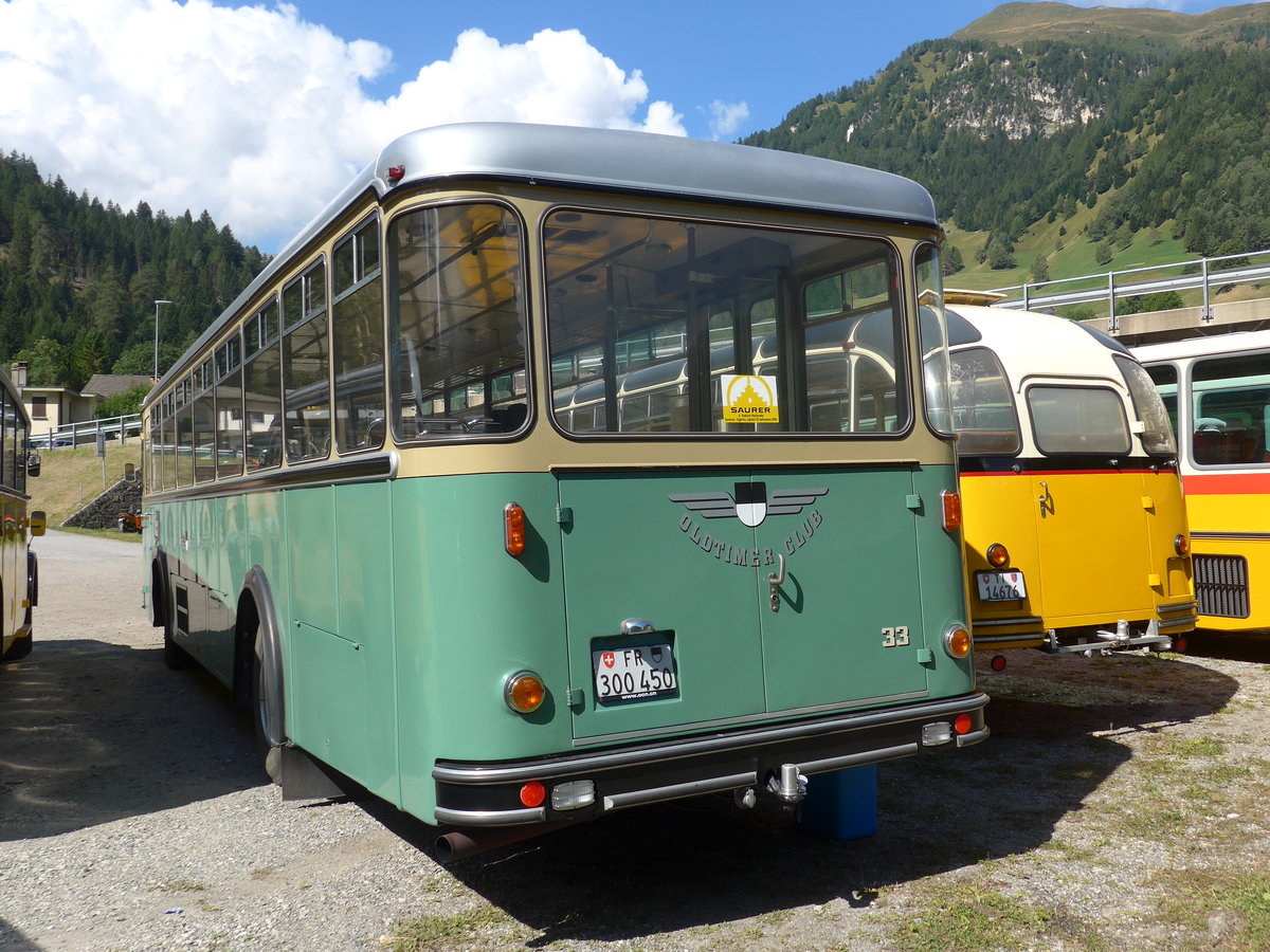 (174'687) - Oldtimer Club 33, Tafers - Nr. 33/FR 300'450 - Saurer/Hess (ex GFM Fribourg Nr. 33) am 10. September 2016 in Campo, Saurertreffen