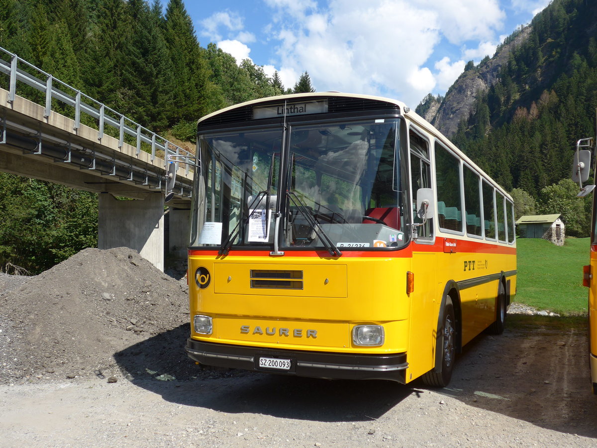 (174'746) - Inkamp, Altendorf - SZ 200'093 - Saurer/Tscher (ex Koch, Giswil; ex Selfors, Meiringen; ex P 24'236) am 10. September 2016 in Campo, Saurertreffen