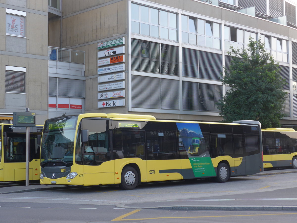 (174'849) - STI Thun - Nr. 178/BE 752'178 - Mercedes am 11. September 2016 beim Bahnhof Thun