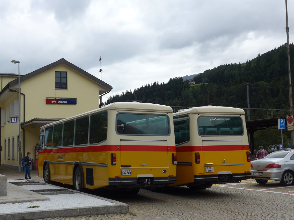 (174'979) - AVG Meiringen - Nr. 74/BE 607'481 - Saurer/R&J (ex P 24'357) am 18. September 2016 beim Bahnhof Airolo