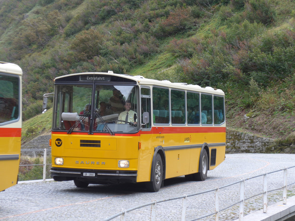 (174'991) - Mark, Andeer - GR 1866 - Saurer/R&J (ex PostAuto Graubnden; ex P 24'350) am 18. September 2016 am Gotthard, Alte Tremolastrasse