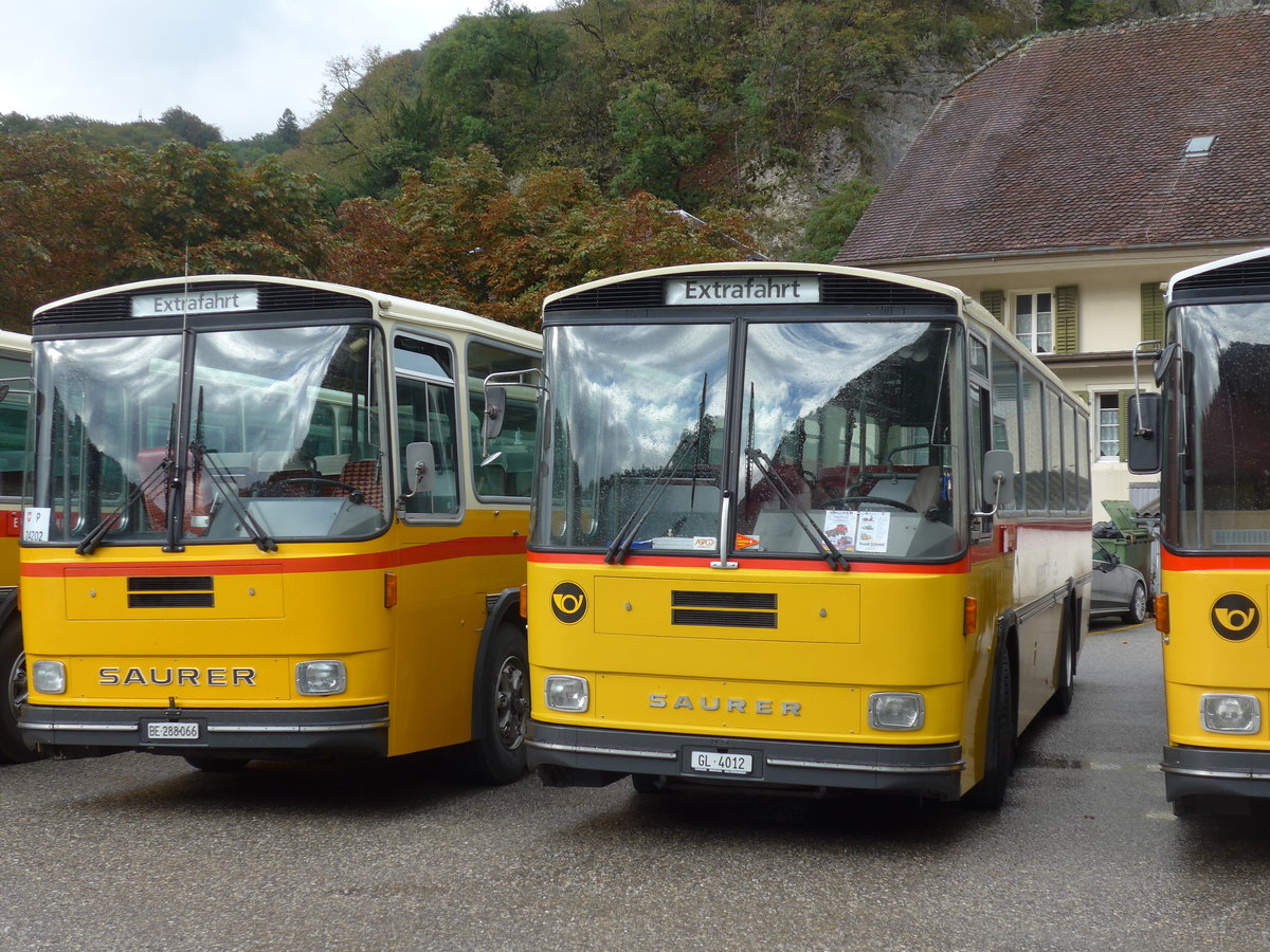 (175'324) - Schmid, Glarus - GL 4012 - Saurer/Tscher (ex Mosimann, Aesch; ex Erne, Full; ex P 24'257) am 2. Oktober 2016 in Oensingen, Bad Klus