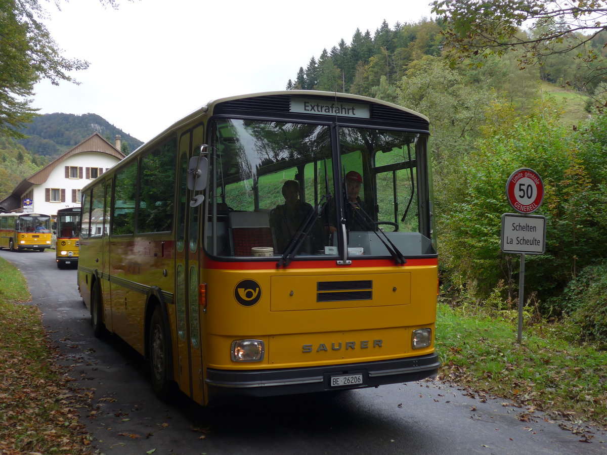 (175'367) - Schmid, Thrishaus - BE 26'206 - Saurer/Tscher (ex P 24'244) am 2. Oktober 2016 in Schelten, Restaurant Scheltenmhle