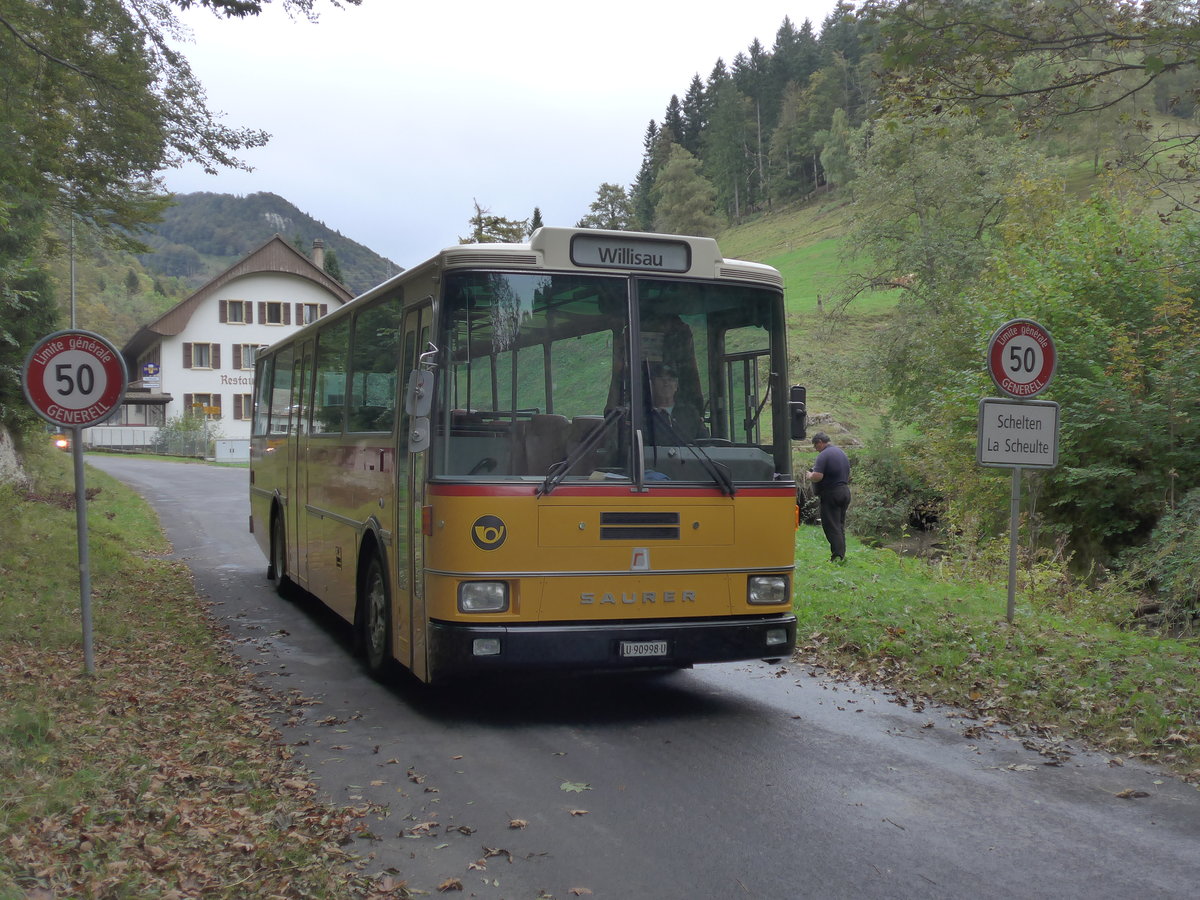 (175'373) - Amstein, Willisau - LU 90'998 U - Saurer/R&J (ex Thepra, Stans Nr. 17; ex Gowa, Stans Nr. 17) am 2. Oktober 2016 in Schelten, Restaurant Scheltenmhle