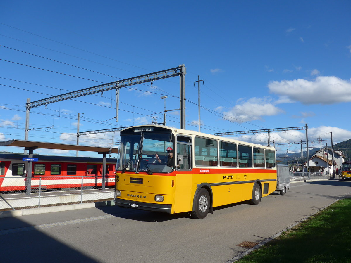 (175'397) - Schmid, Thrishaus - BE 26'206 - Saurer/Tscher (ex P 24'244) am 2. Oktober 2016 beim Bahnhof Glovelier