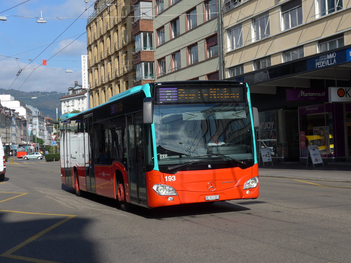 (175'531) - VB Biel - Nr. 193/BE 821'193 - Mercedes am 7. Oktober 2016 beim Bahnhof Biel