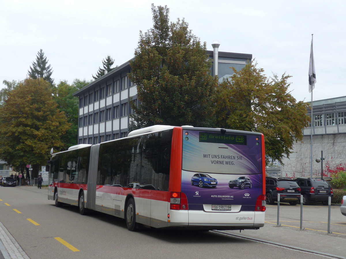 (175'602) - St. Gallerbus, St. Gallen - Nr. 278/SG 198'278 - MAN am 15. Oktober 2016 in St. Gallen, OLMA