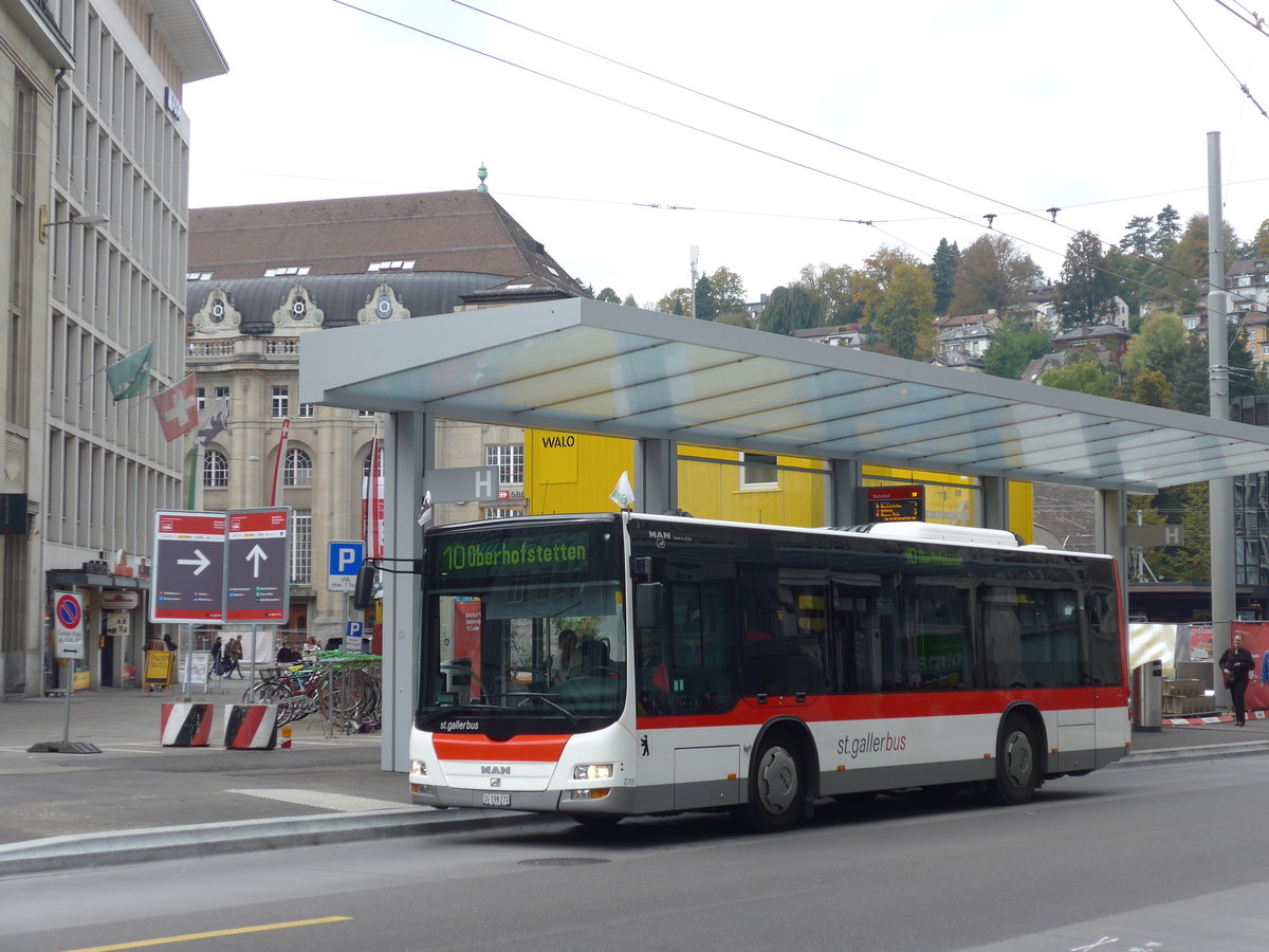 (175'640) - St. Gallerbus, St. Gallen - Nr. 270/SG 198'270 - MAN/Gppel am 15. Oktober 2016 beim Bahnhof St. Gallen