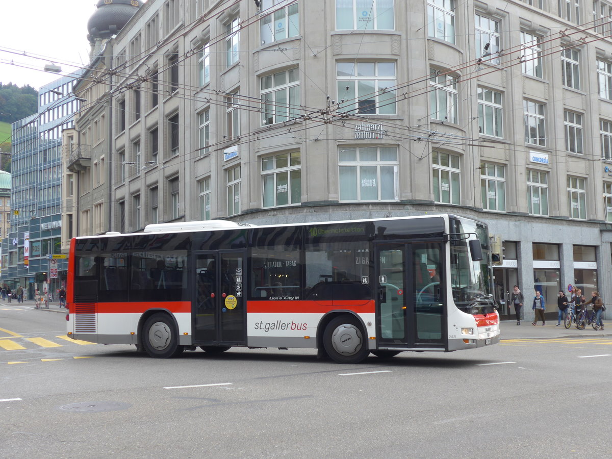 (175'678) - St. Gallerbus, St. Gallen - Nr. 248/SG 198'248 - MAN/Gppel (ex ASm Langenthal Nr. 33) am 15. Oktober 2016 beim Bahnhof St. Gallen