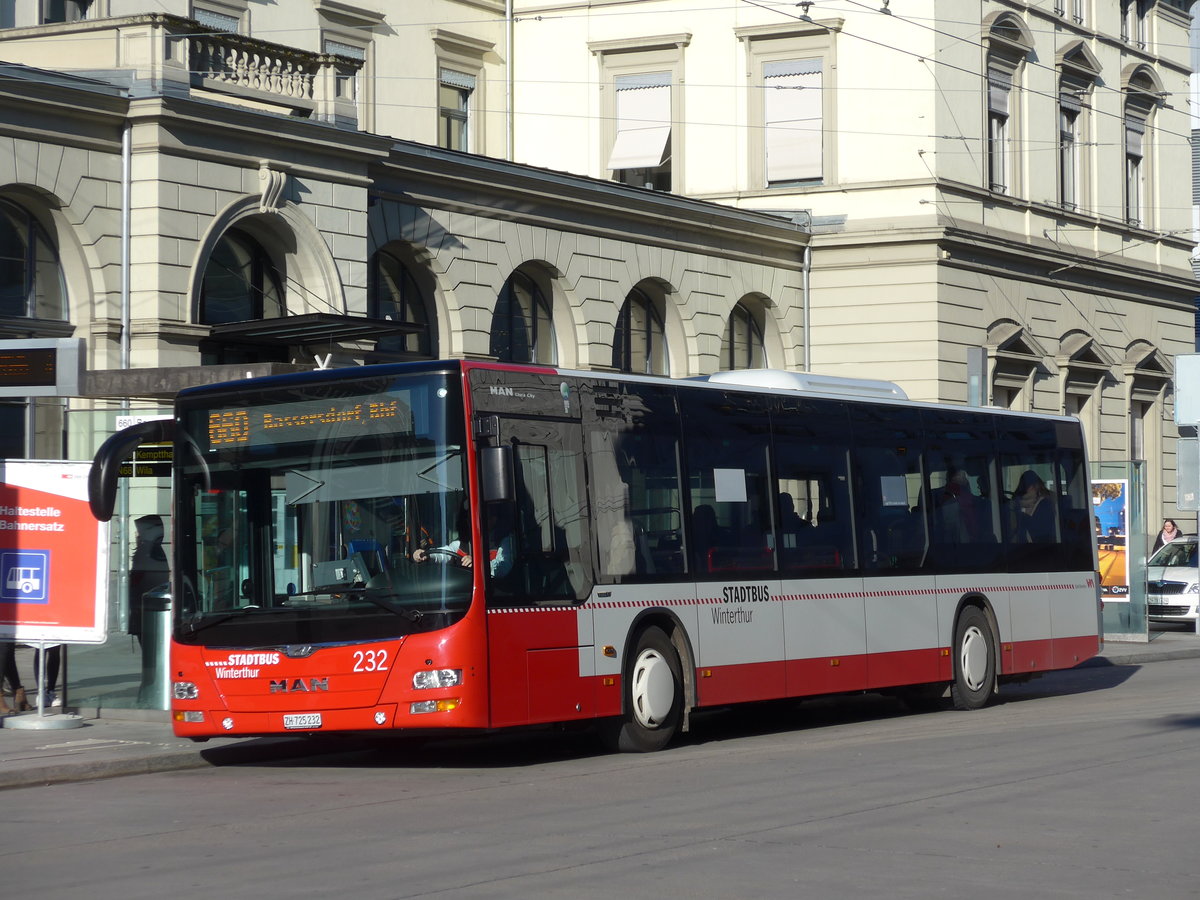 (176'782) - SW Winterthur - Nr. 232/ZH 725'232 - MAN am 28. November 2016 beim Hauptbahnhof Winterthur