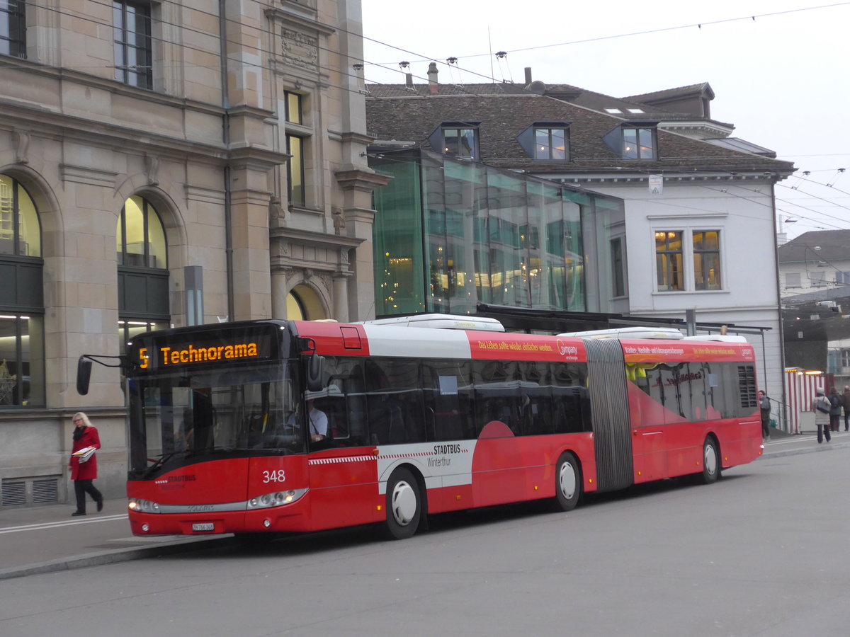 (176'996) - SW Winterthur - Nr. 348/ZH 766'348 - Solaris am 7. Dezember 2016 beim Hauptbahnhof Winterthur