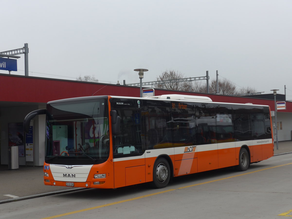 (177'017) - AOT Amriswil - Nr. 12/TG 121'300 - MAN am 7. Dezember 2016 beim Bahnhof Amriswil