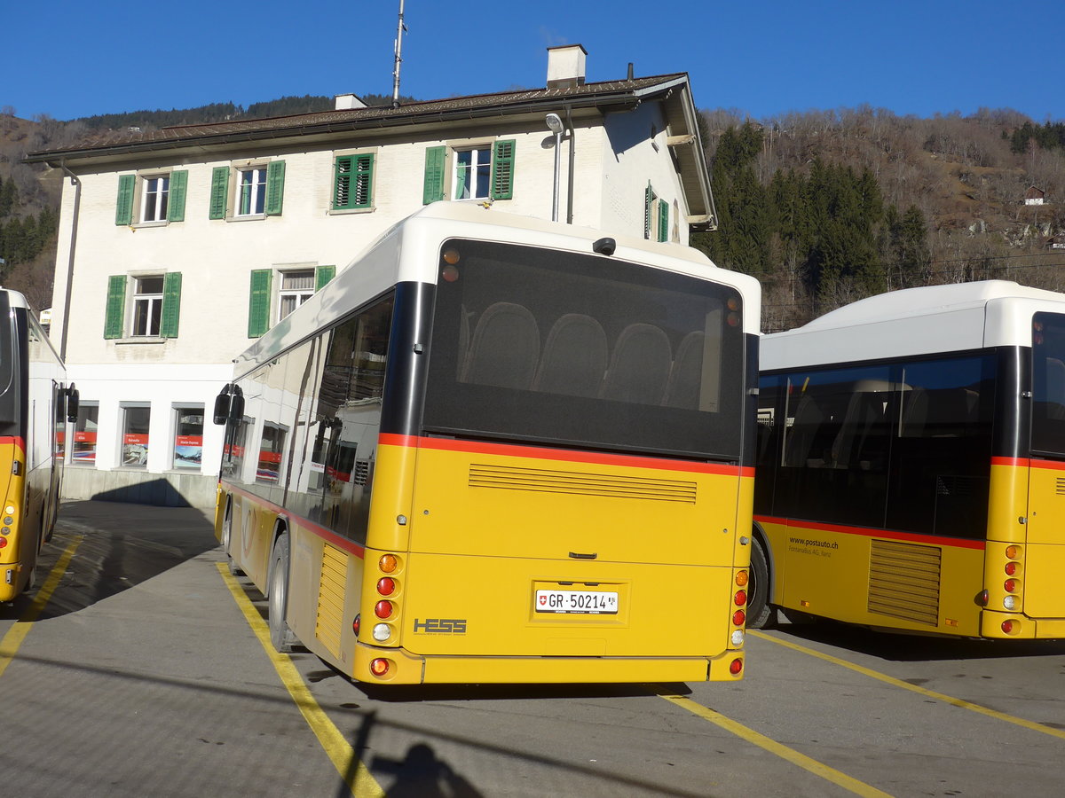 (177'094) - Fontana, Ilanz - Nr. 8/GR 50'214 - Scania/Hess am 10. Dezember 2016 beim Bahnhof Ilanz