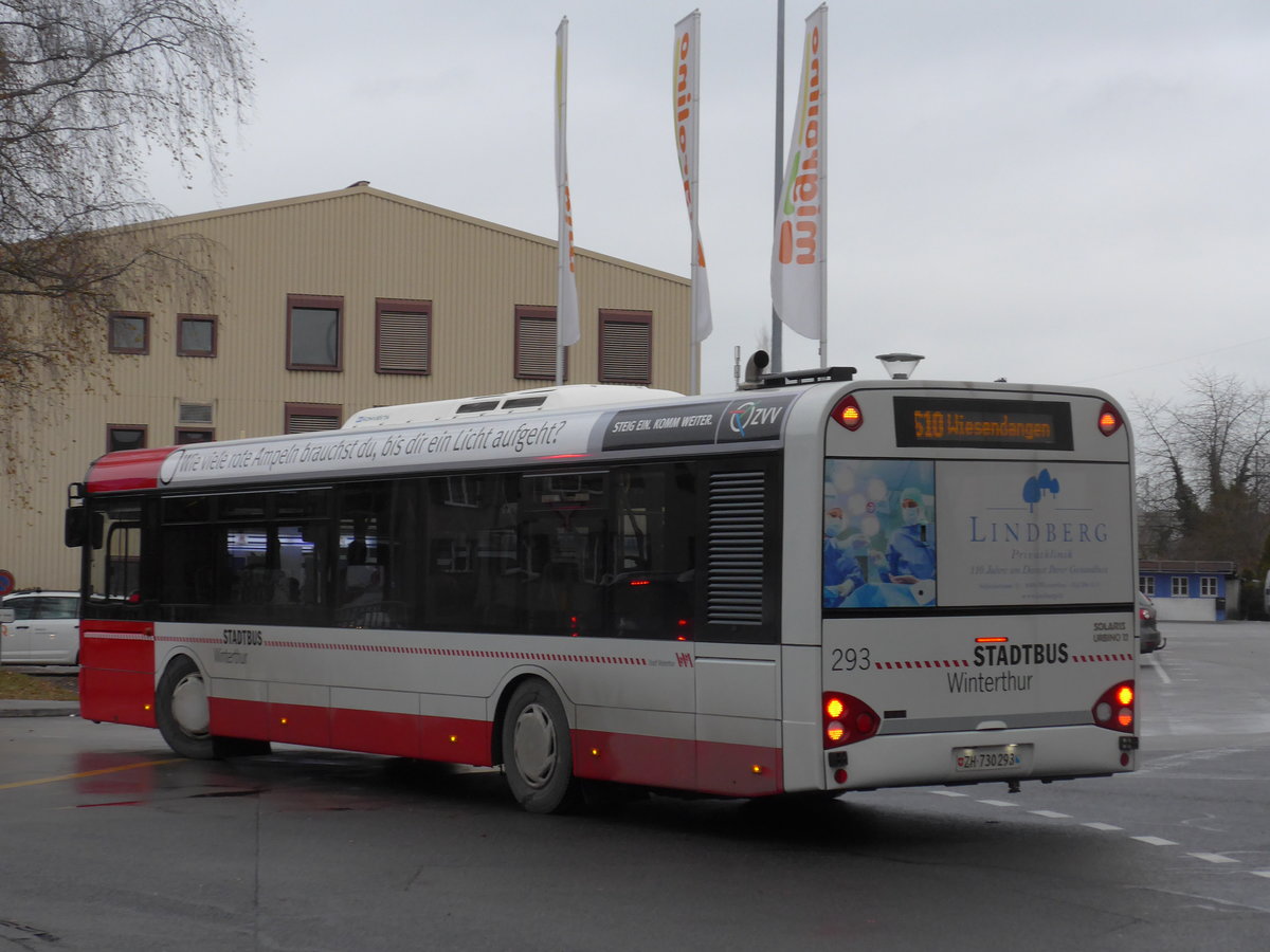 (177'334) - SW Winterthur - Nr. 293/ZH 730'293 - Solaris am 24. Dezember 2016 beim Bahnhof Oberwinterthur