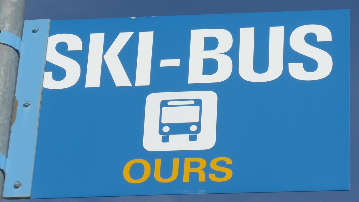 (178'186) - SKI-BUS-Haltestellenschild - Les Collons, Ours - am 28. Januar 2017