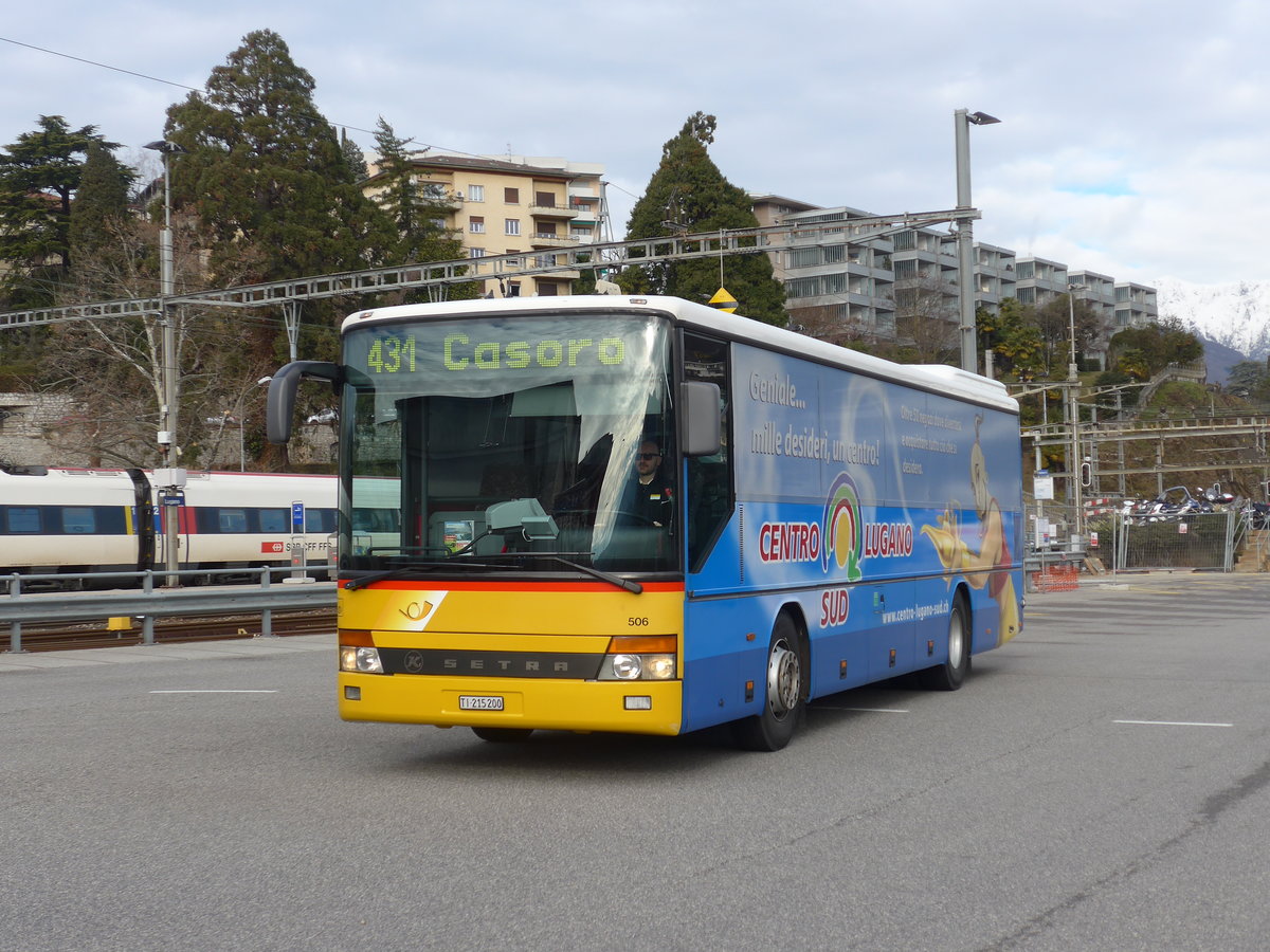 (178'269) - AutoPostale Ticino - Nr. 506/TI 215'200 - Setra (ex P 25'697) am 7. Februar 2017 beim Bahnhof Lugano