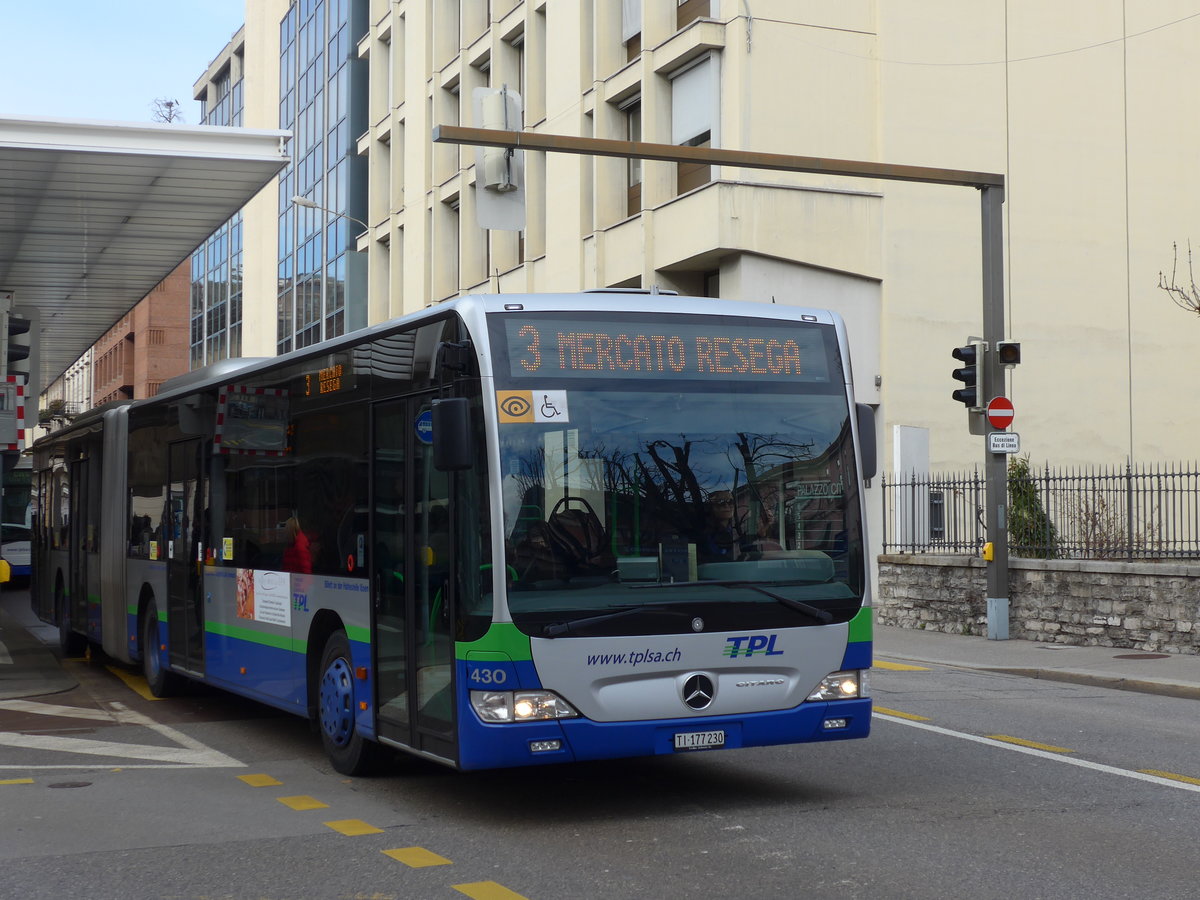 (178'292) - TPL Lugano - Nr. 430/TI 177'230 - Mercedes am 7. Februar 2017 in Lugano, Centro