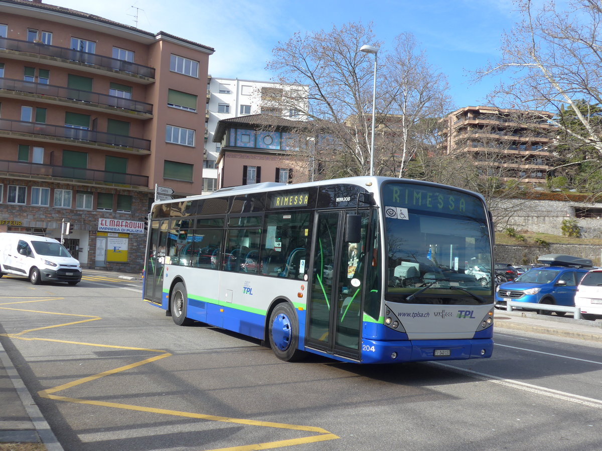 (178'358) - TPL Lugano - Nr. 204/TI 140'137 - Van Hool (ex Nr. 33) am 7. Februar 2017 beim Bahnhof Lugano