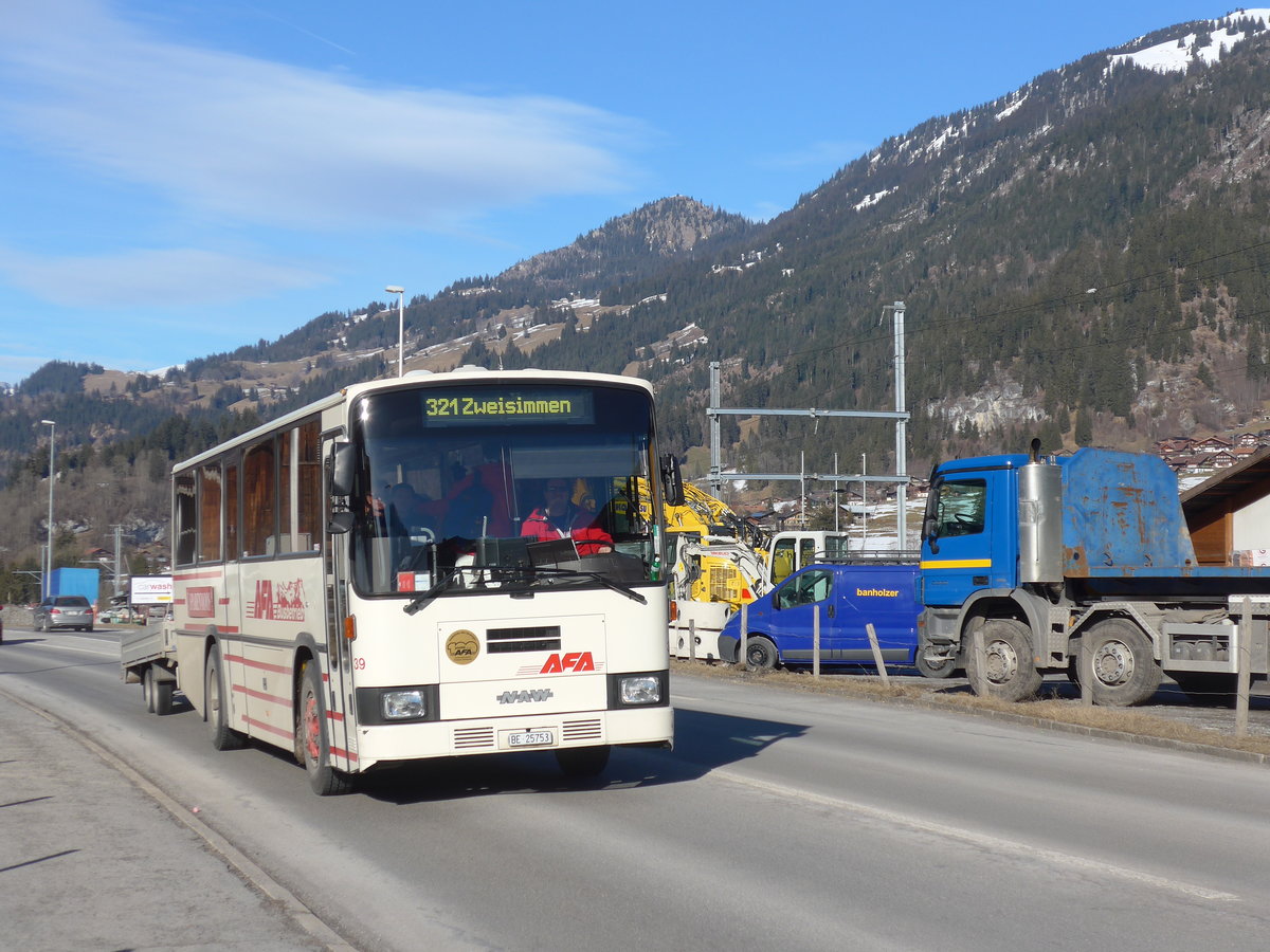 (178'670) - AFA Adelboden - Nr. 39/BE 25'753 - NAW/R&J (ex Nr. 18; ex Autopostale, Mendrisio Nr. 38; ex Piotti, Balerna Nr. 38; ex AAGI Interlaken Nr. 38; ex Schmocker, Beatenberg Nr. 3) am 19. Februar 2017 in Zweisimmen, Thunstrasse