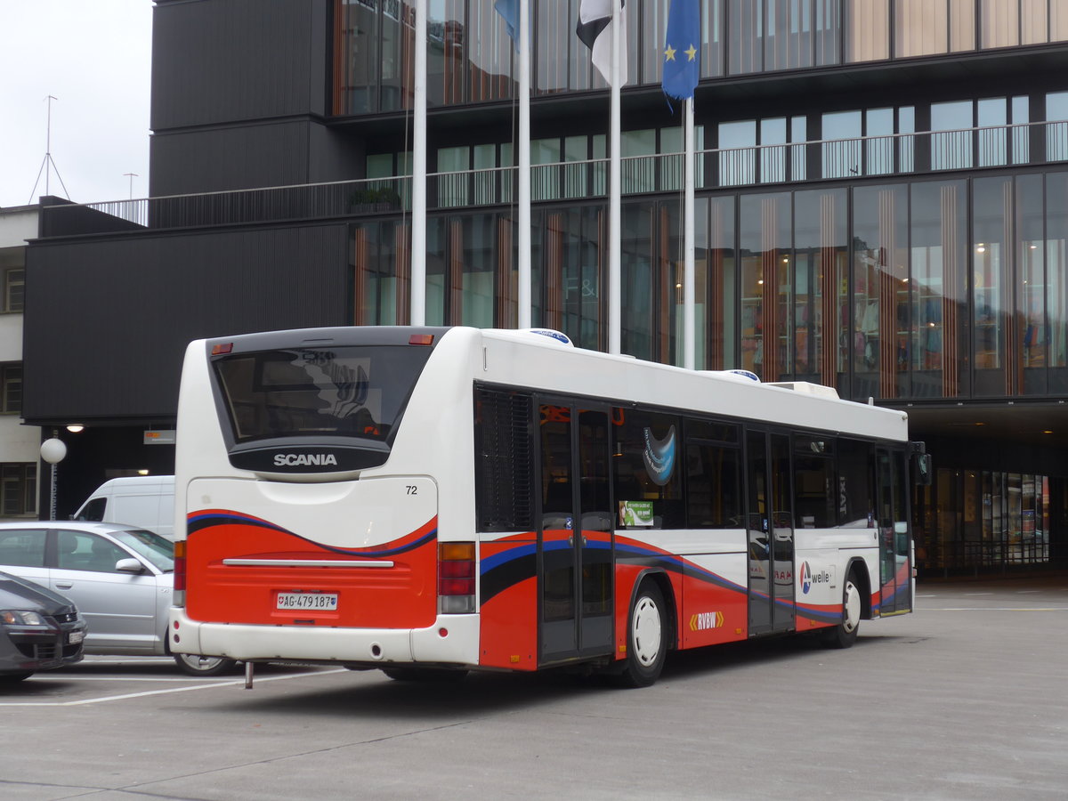 (179'000) - RVBW Wettingen - Nr. 72/AG 479'187 - Scania/Hess (ex MAN, Otelfingen; ex RVBW Wettingen Nr. 72) am 20. Mrz 2017 beim Bahnhof Baden