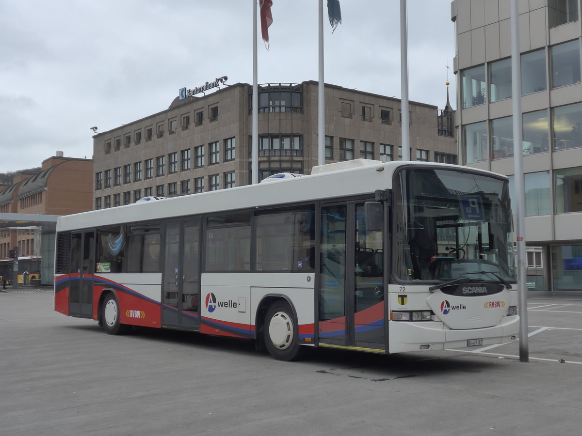 (179'001) - RVBW Wettingen - Nr. 72/AG 479'187 - Scania/Hess (ex MAN, Otelfingen; ex RVBW Wettingen Nr. 72) am 20. Mrz 2017 beim Bahnhof Baden