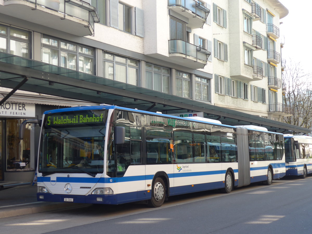 (179'473) - ZVB Zug - Nr. 13/ZG 3363 - Mercedes am 10. April 2017 beim Bahnhof Zug