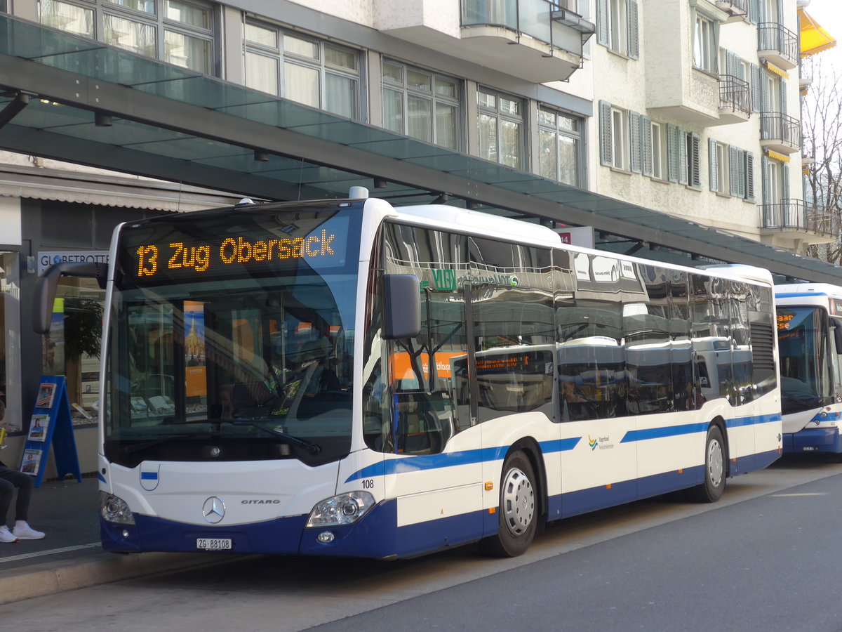 (179'486) - ZVB Zug - Nr. 108/ZG 88'108 - Mercedes am 10. April 2017 beim Bahnhof Zug