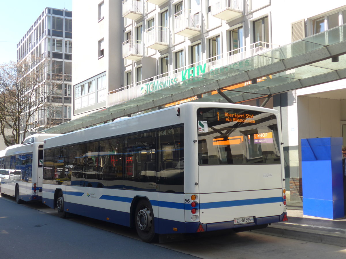 (179'489) - ZVB Zug - Nr. 505/ZG 84'505 - Lanz+Marti/Hess Personenanhnger am 10. April 2017 beim Bahnhof Zug