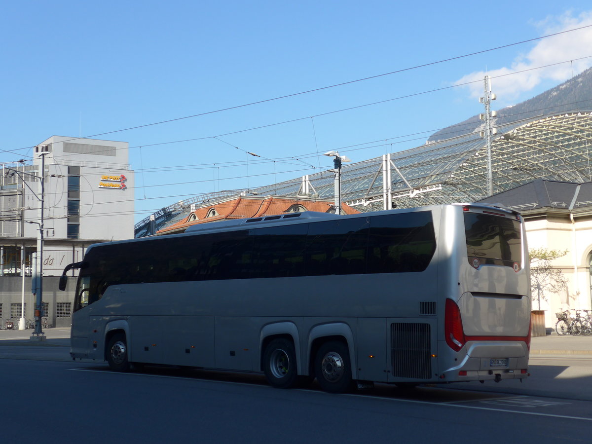 (179'543) - Aus Deutschland: Knecht, Lindlar - GM-RK 2708 - Scania/Higer am 14. April 2017 beim Bahnhof Chur