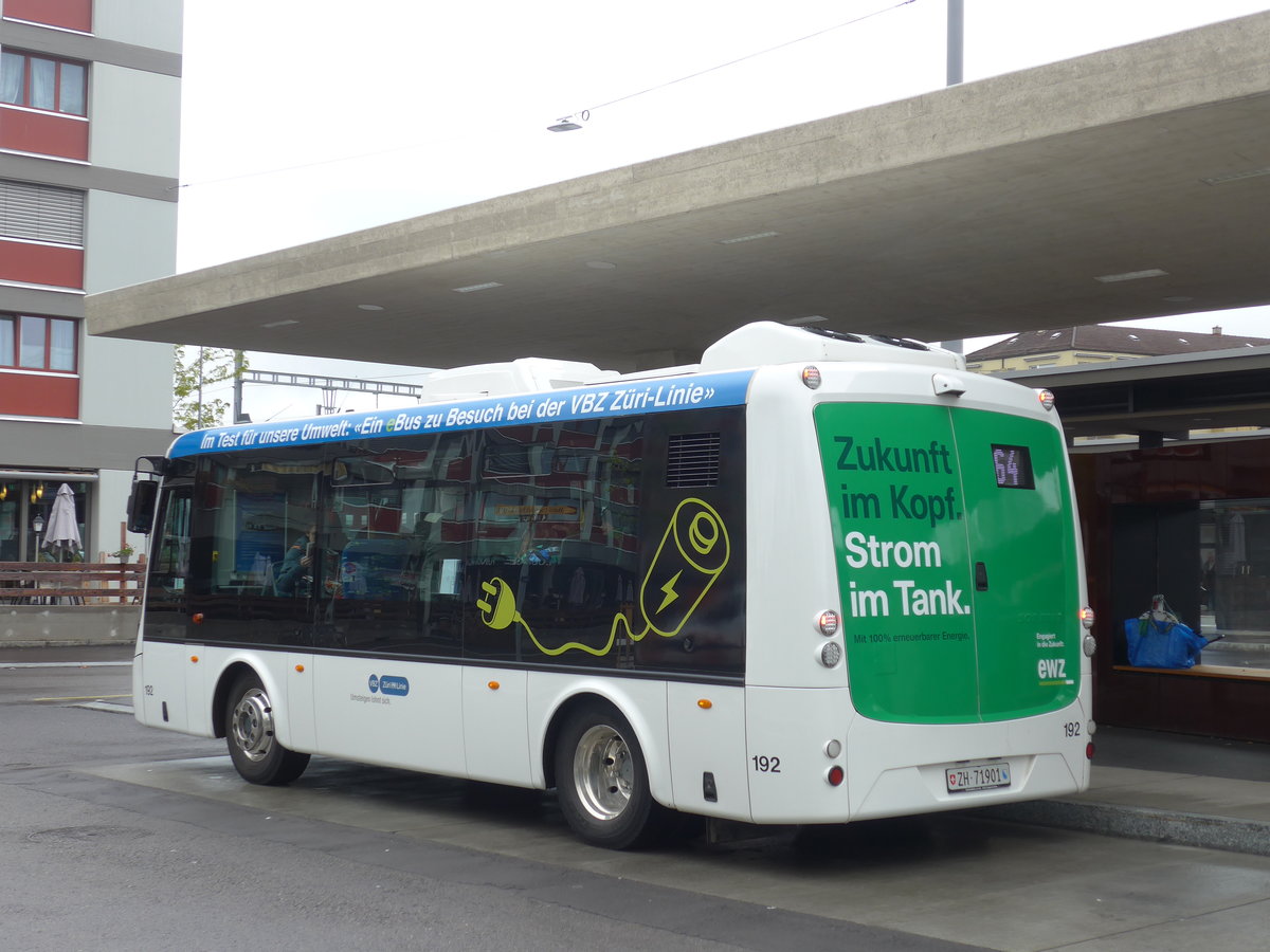 (179'736) - VBZ Zrich - Nr. 192/ZH 71'901 - SOR am 26. April 2017 beim Bahnhof Zrich-Oerlikon