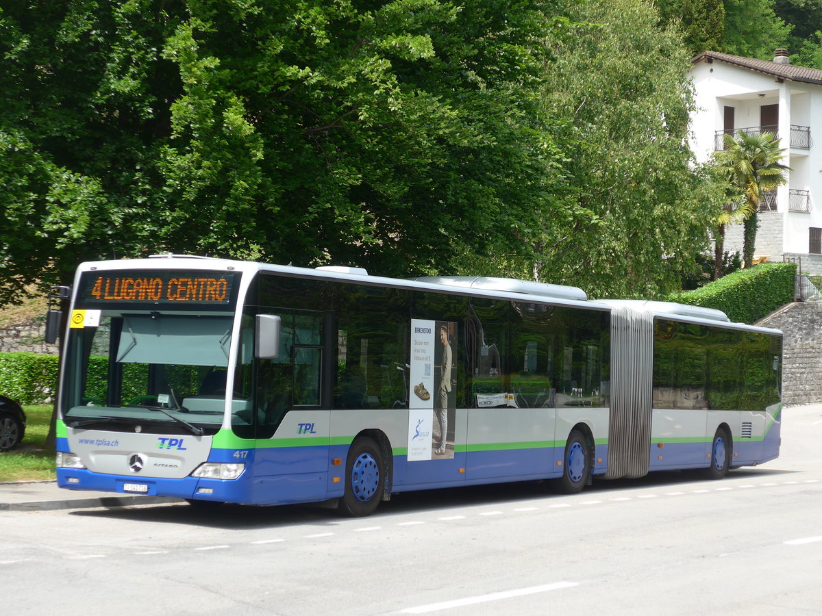 (180'585) - TPL Lugano - Nr. 417/TI 141'716 - Mercedes am 23. Mai 2017 in Canobbio, Ganna