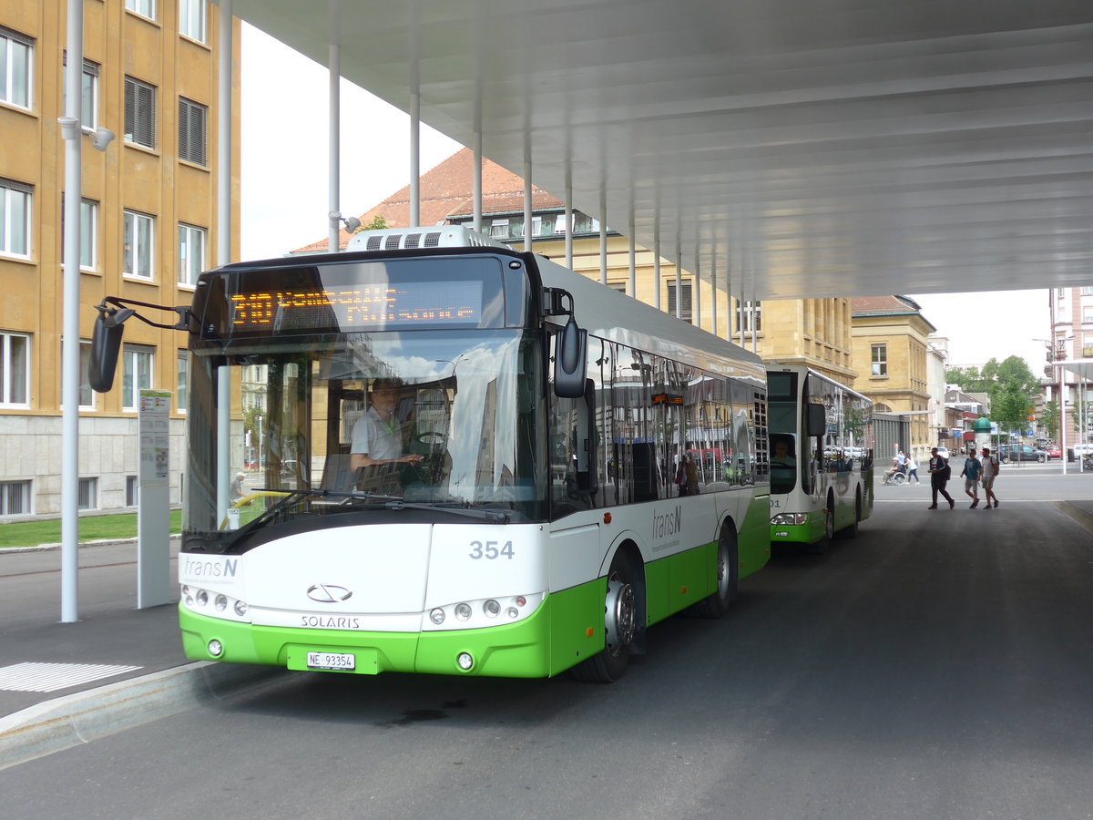 181'060) - transN, La Chaux-de-Fonds - Nr. 354/NE 93'354 - Solaris (ex TRN La Chaux-de-Fonds Nr. 354) am 12. Juni 2017 beim Bahnhof La Chaux-de-Fonds