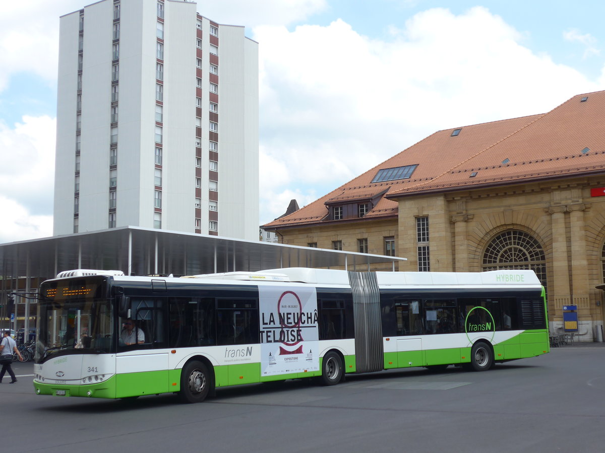 (181'064) - transN, La Chaux-de-Fonds - Nr. 341/NE 145'341 - Solaris am 12. Juni 2017 beim Bahnhof La Chaux-de-Fonds