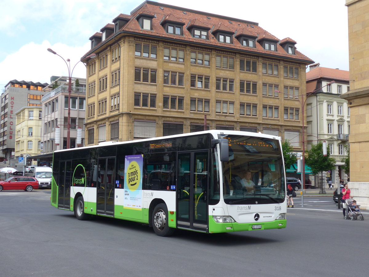 (181'065) - transN, La Chaux-de-Fonds - Nr. 318/NE 27'218 - Mercedes (ex TRN La Chaux-de-Fonds Nr. 318) am 12. Juni 2017 beim Bahnhof La Chaux-de-Fonds