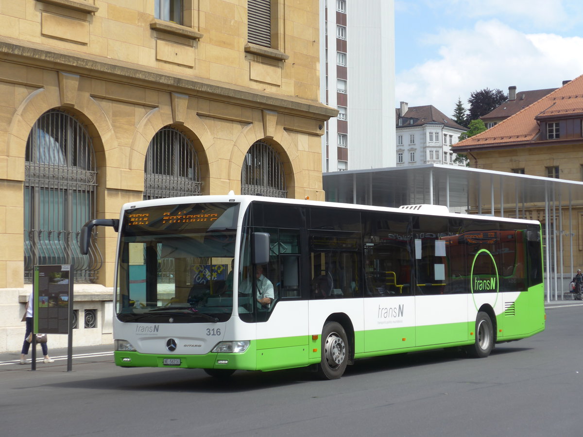 (181'090) - transN, La Chaux-de-Fonds - Nr. 316/NE 56'216 - Mercedes (ex TRN La Chaux-de-Fonds Nr. 316) am 12. Juni 2017 beim Bahnhof La Chaux-de-Fonds