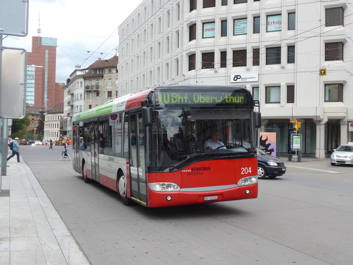 (182'026) - SW Winterthur - Nr. 204/ZH 730'204 - Solaris am 10. Juli 2017 beim Hauptbahnhof Winterthur