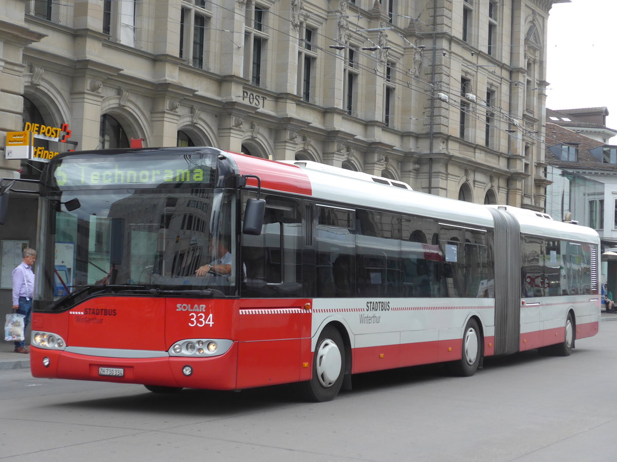 (182'028) - SW Winterthur - Nr. 334/ZH 730'334 - Solaris am 10. Juli 2017 beim Hauptbahnhof Winterthur