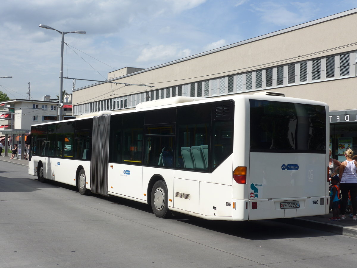 (182'658) - VBZ Zrich - Nr. 196/ZH 730'553 - Mercedes (ex Welti-Furrer, Bassersdorf Nr. 96) am 3. August 2017 in Zrich, Schwamendingerplatz