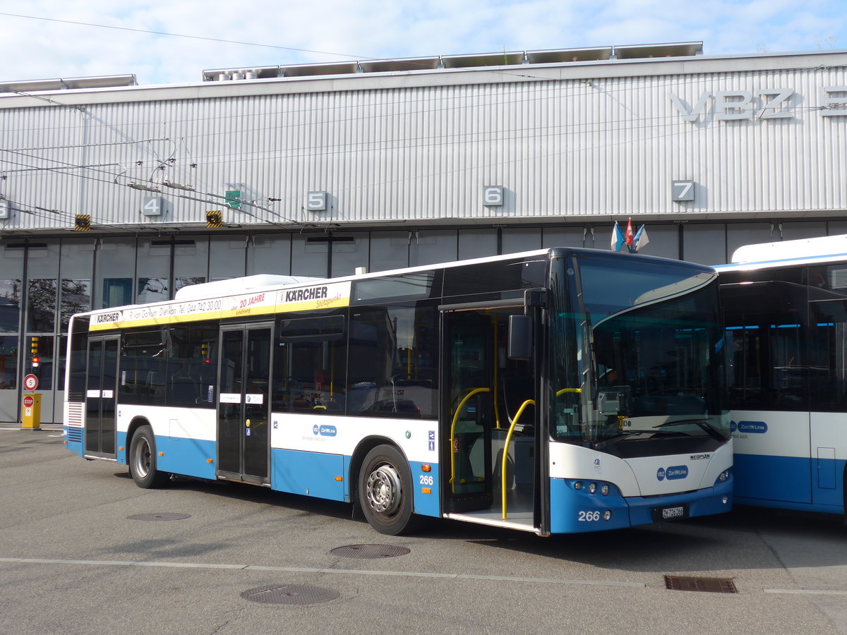 (183'654) - VBZ Zrich - Nr. 266/ZH 726'266 - Neoplan am 20. August 2017 in Zrich, Garage Hardau