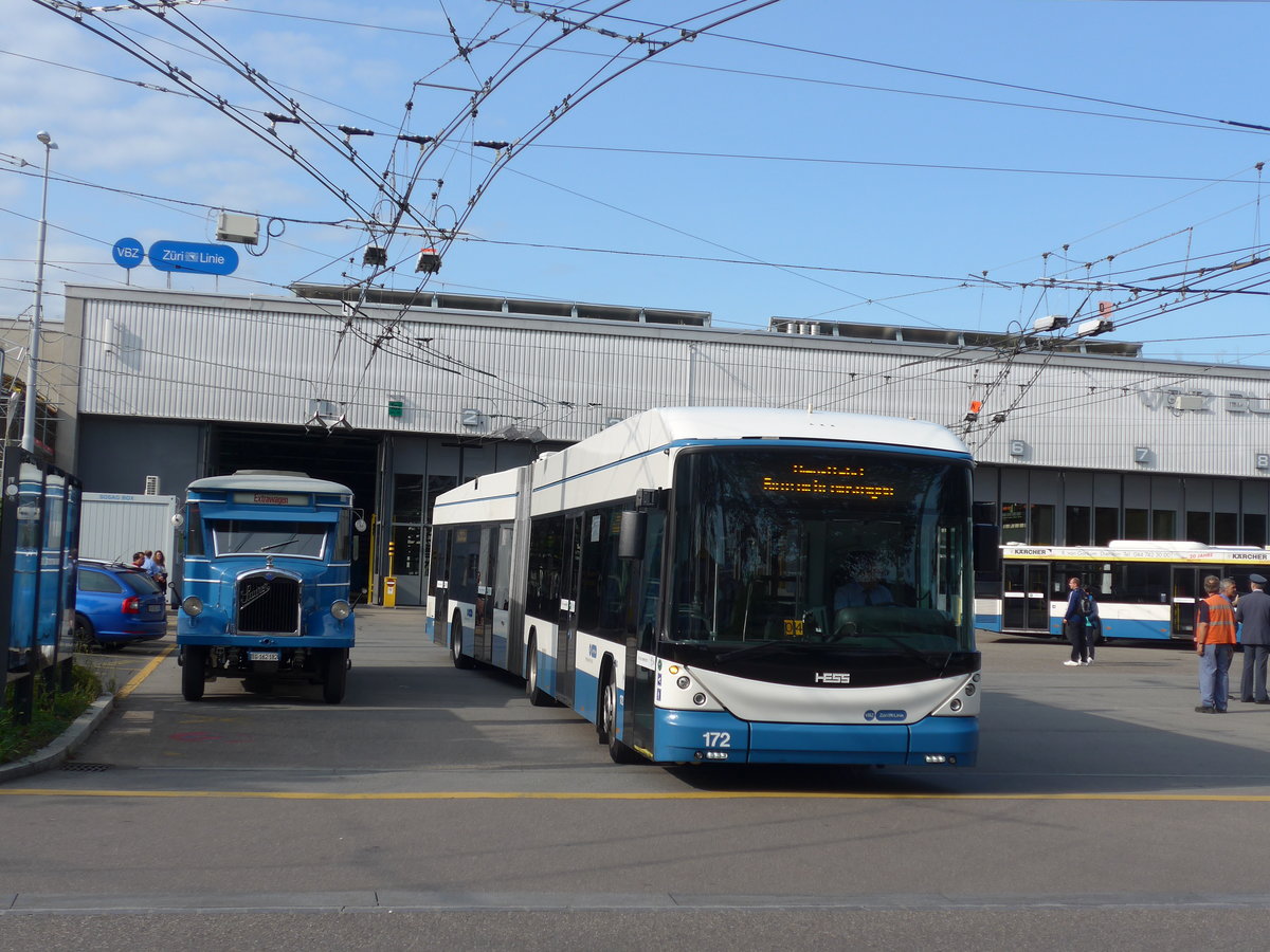 (183'664) - VBZ Zrich - Nr. 172 - Hess/Hess Gelenktrolleybus am 20. August 2017 in Zrich, Garage Hardau