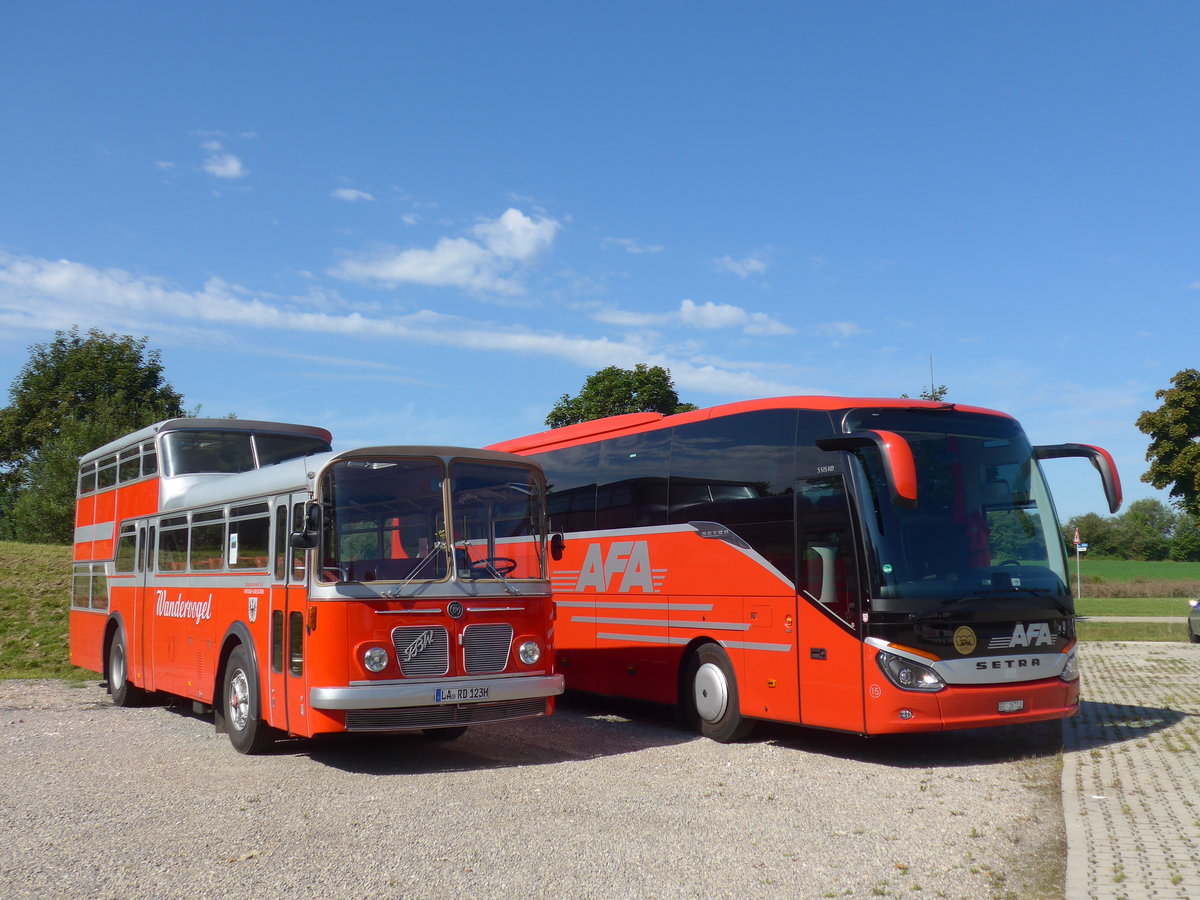 (183'903) - Radlmeier, Ergoldsbach - LA-RD 123H - FBW/Vetter-R&J Anderthalbdecker (ex FRAM Drachten/NL Nr. 20; ex Wespe, Altsttten; ex AFA Adelboden Nr. 4) + aus der Schweiz: AFA Adelboden Nr. 15/BE 26'702 - Setra am 23. August 2017 in Bad Drrheim, Garage Luschin