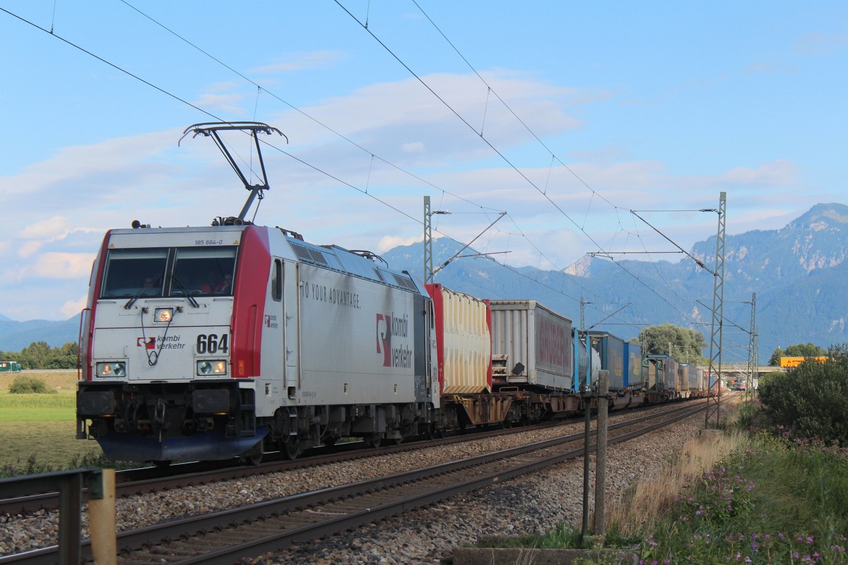 185 664-0 aus Salzburg kommend am 9. August 2012 bei Bernau am Chiemsee.