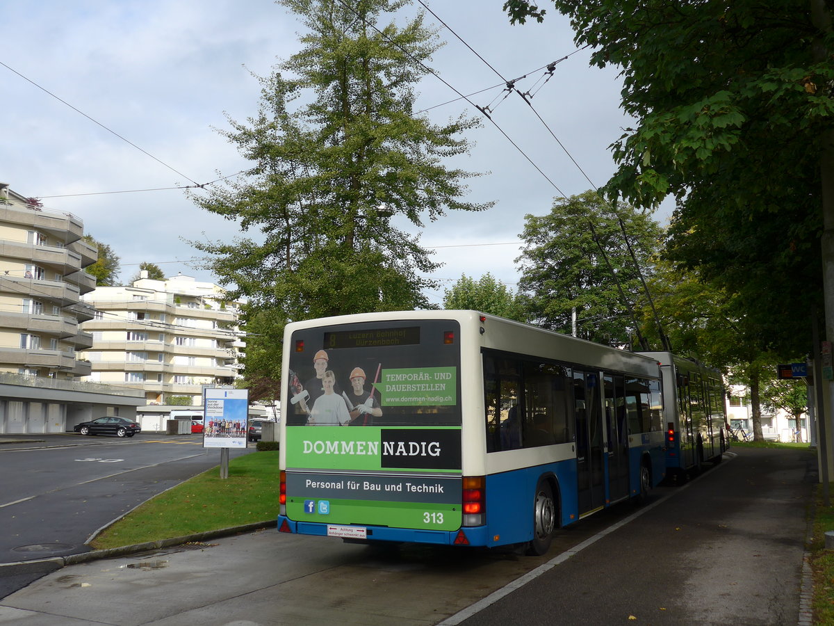 (185'152) - VBL Luzern - Nr. 313 - Lanz+Marti/Hess Personenanhnger am 18. September 2017 in Luzern, Hirtenhof