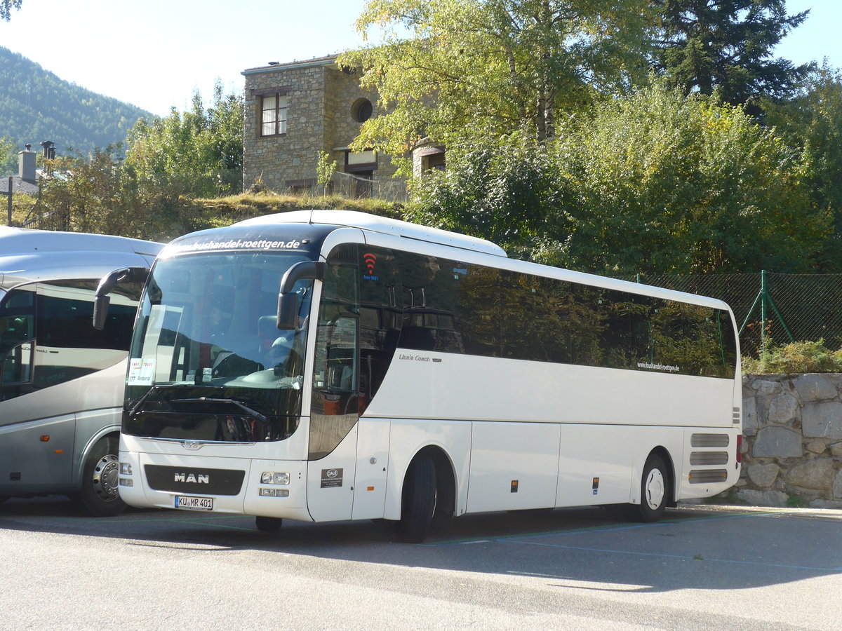 (185'370) - Aus Deutschland: Rttgen, Untersteinach - KU-MR 401 - MAN am 27. September 2017 in Ordino, Carparkplatz