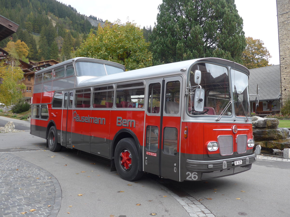 (185'791) - Huselmann, Bern - Nr. 26/BE 9475 - FBW/Vetter-R&J Anderthalbdecker (ex AFA Adelboden Nr. 9) am 8. Oktober 2017 in Adelboden, Kathrinenplatz