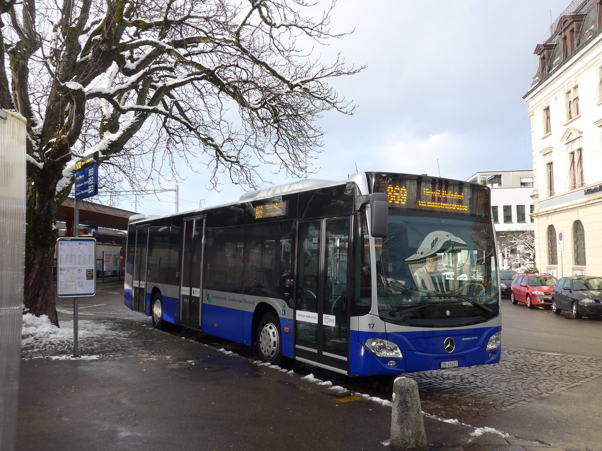 (186'888) - VZO Grningen - Nr. 17/ZH 41'417 - Mercedes am 9. Dezember 2017 beim Bahnhof Wetzikon