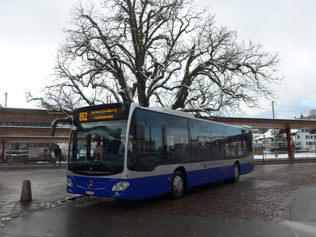 (186'892) - VZO Grningen - Nr. 14/ZH 41'414 - Mercedes am 9. Dezember 2017 beim Bahnhof Wetzikon