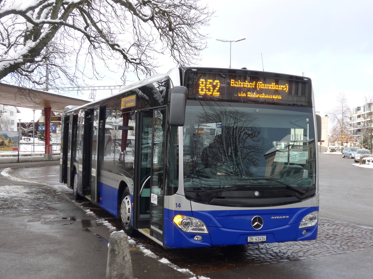 (186'893) - VZO Grningen - Nr. 14/ZH 41'414 - Mercedes am 9. Dezember 2017 beim Bahnhof Wetzikon